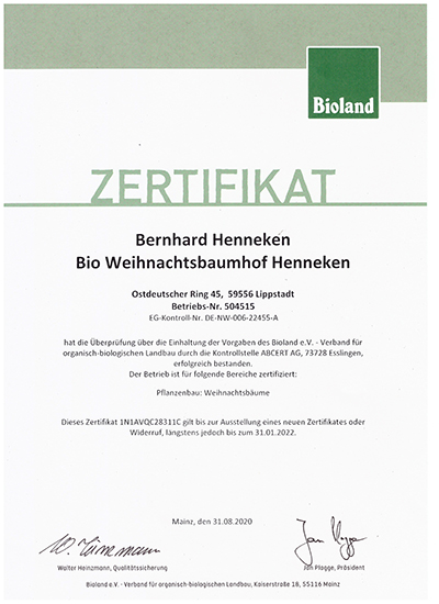 Bioland Zertifikat 2020