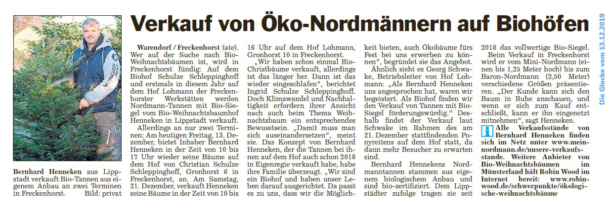 Verkauf von Öko-Nordmanntannen auf Biohöfen